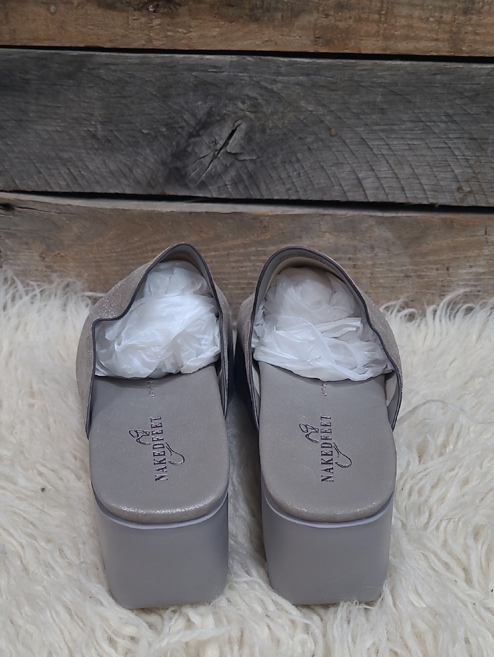 Naked Feet Drift Silver Platform Slide Sandal Sz 8 - Picture 4 of 8